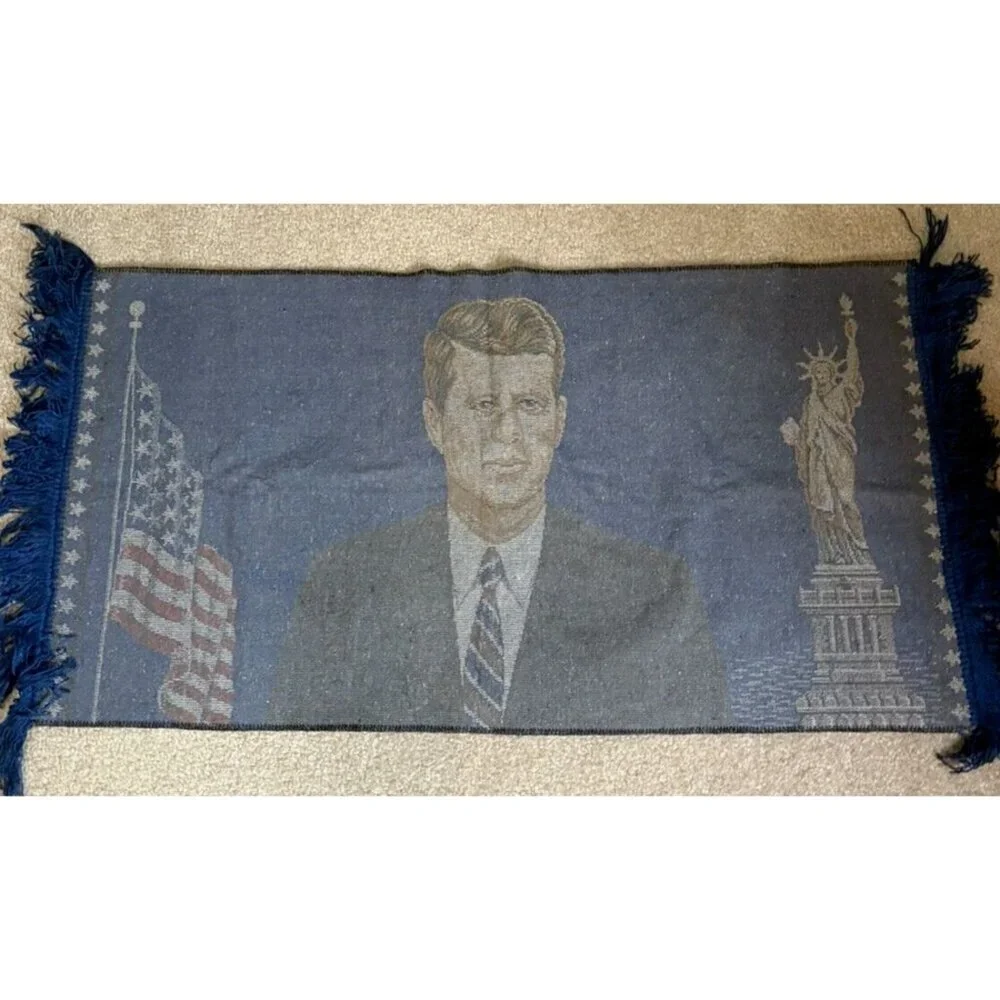 President John F Kennedy Tapestry Wall Rug JFK 36 x 18 RARE Vintage 1960s